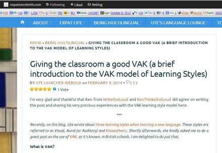 Giving the classroom a good VAK - post for Expatsincebirth
